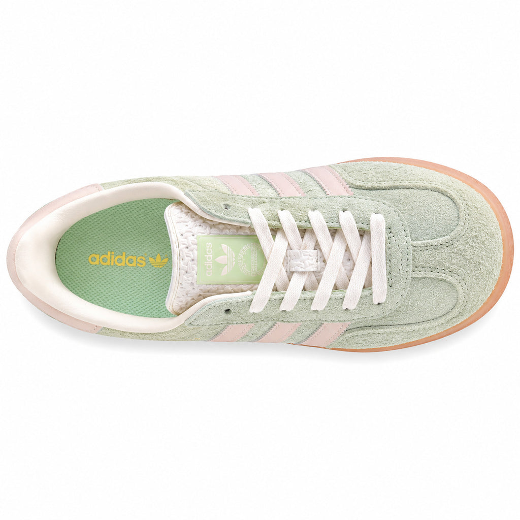 Adidas Gazelle Bold ante verde menta rosa pálido suela gum vista superior