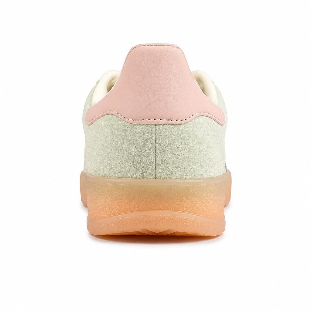 Adidas Gazelle Bold ante verde menta detalle talón rosa pálido gum