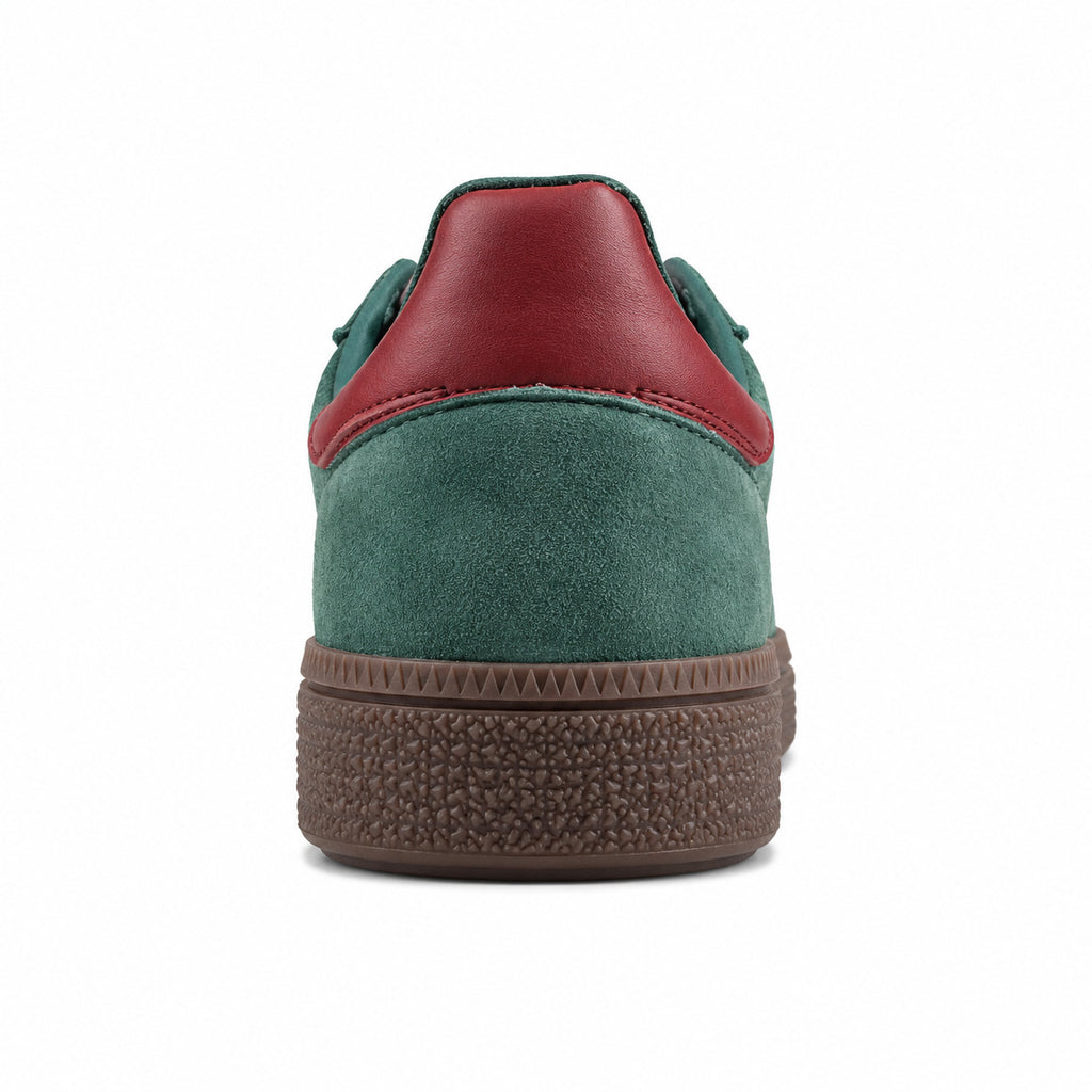 Adidas Handball Spezial verde oscuro detalle talón burdeos suela goma