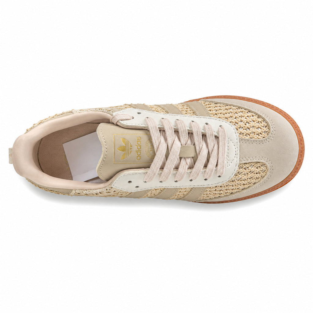 Adidas Samba OG crema arena crochet vista superior lengüeta Trefoil