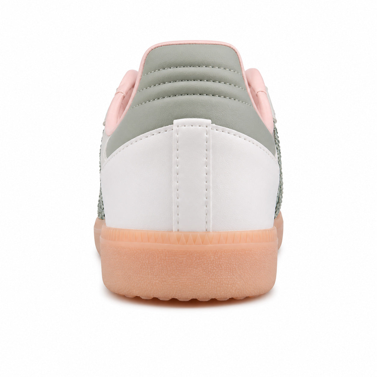 Adidas Samba Vegan blanco detalle talón verde salvia rosa suela melocotón