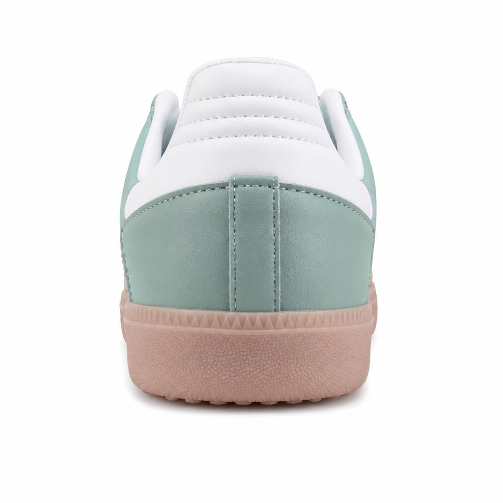 Adidas Samba Vegan menta detalle talón blanco suela goma melocotón