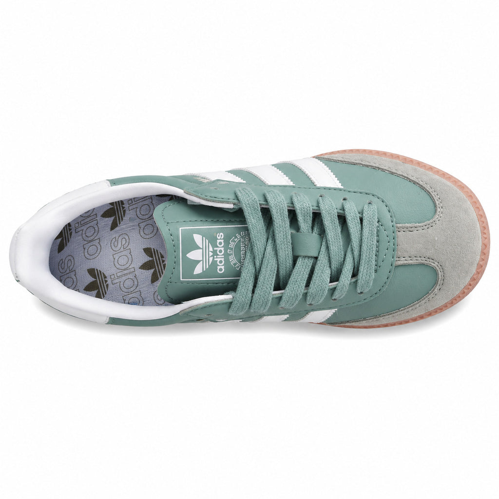 Adidas Samba Vegan menta blanco gris ante suela rosa vista superior