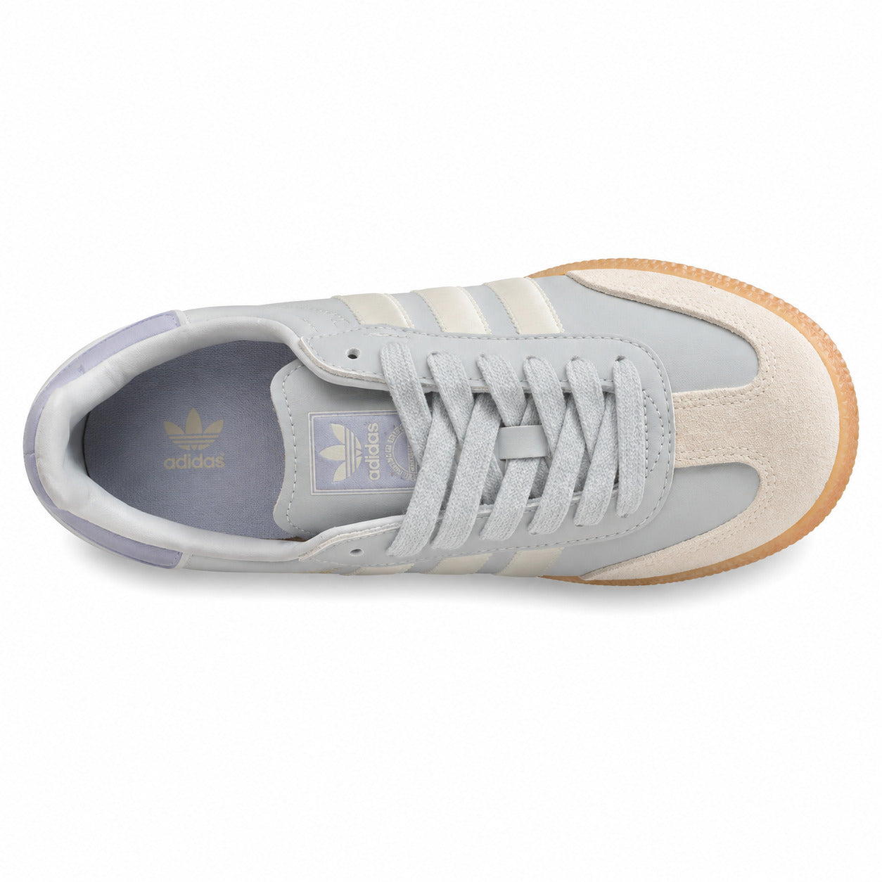 Adidas Sambae W gris hielo crema ante beige suela goma vista superior