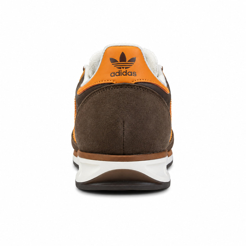 Adidas SL 72 marrón chocolate detalle talón naranja trefoil blanco mediasuela crema