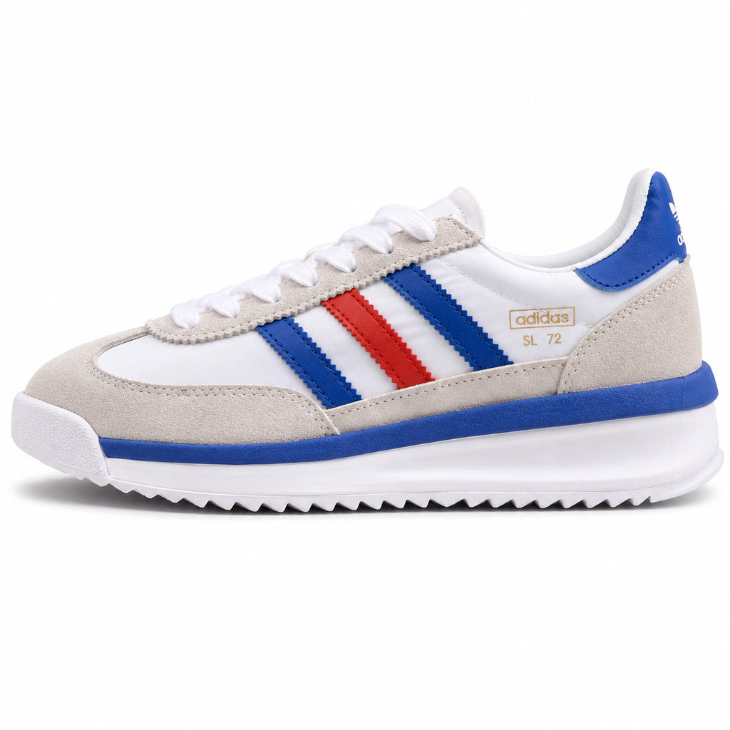 Adidas SL 72 RTN blanco ante gris beige bandas tricolor azul rojo boost perfil izquierdo