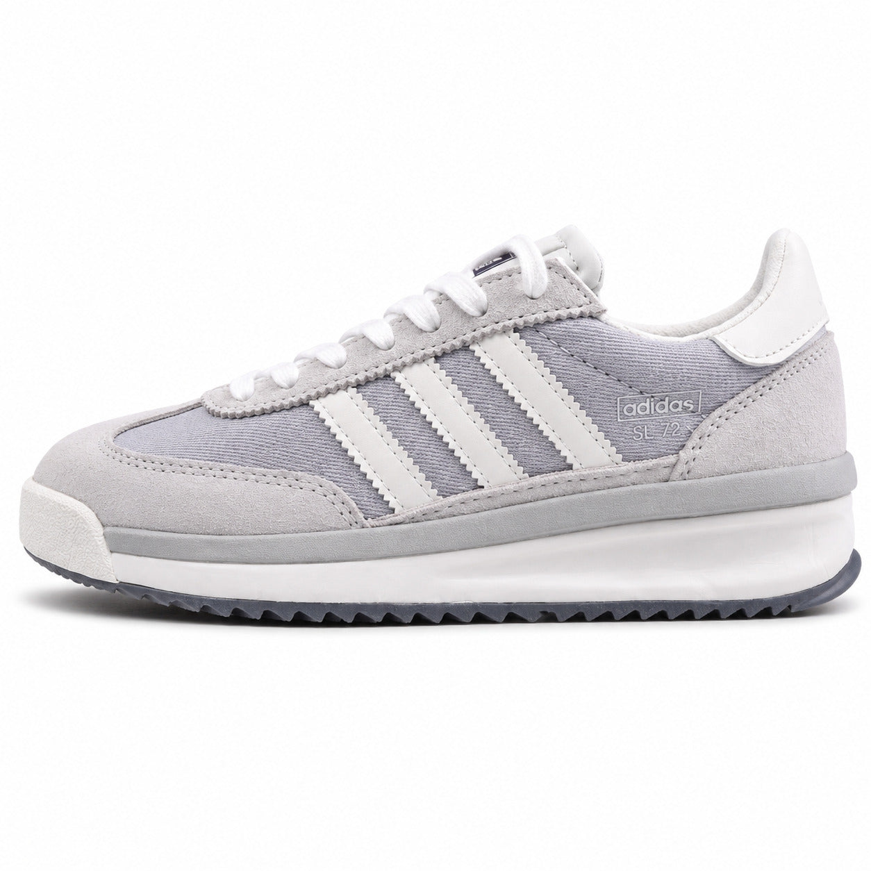 Adidas SL 72 RTN gris perla nylon twill ante bandas blancas boost perfil izquierdo