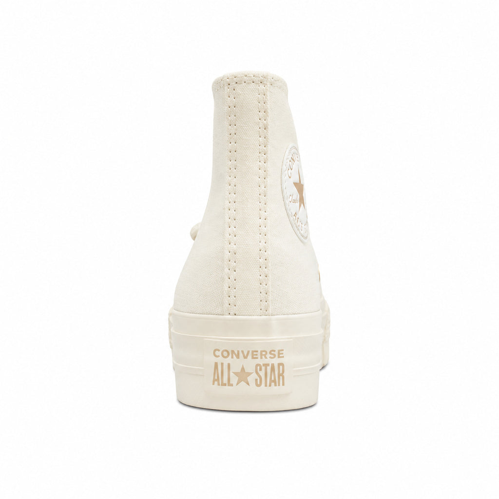 Converse CTAS Platform Hi crema dorado detalle talón
