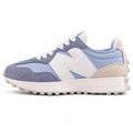 New Balance 327 azul claro y gris ante y nylon, lateral exterior