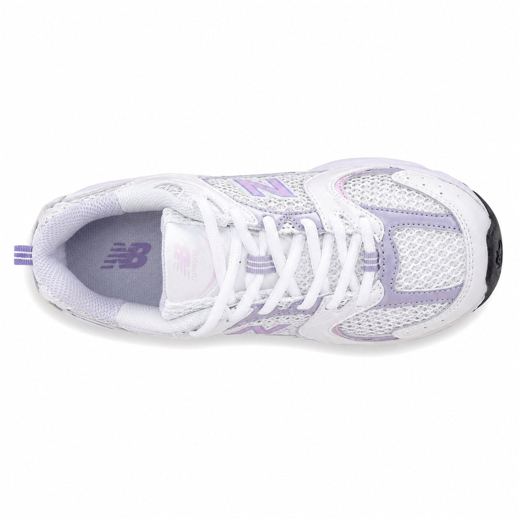 New Balance 530 blanco lila vista superior cordones