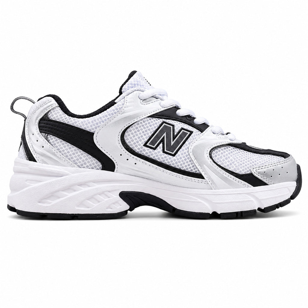 New Balance 530 blanco negro plata vista lateral derecha