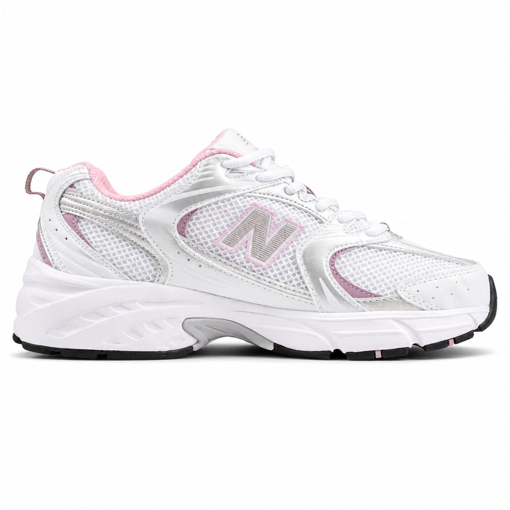 New Balance 530 blanco plata rosa vista lateral derecha