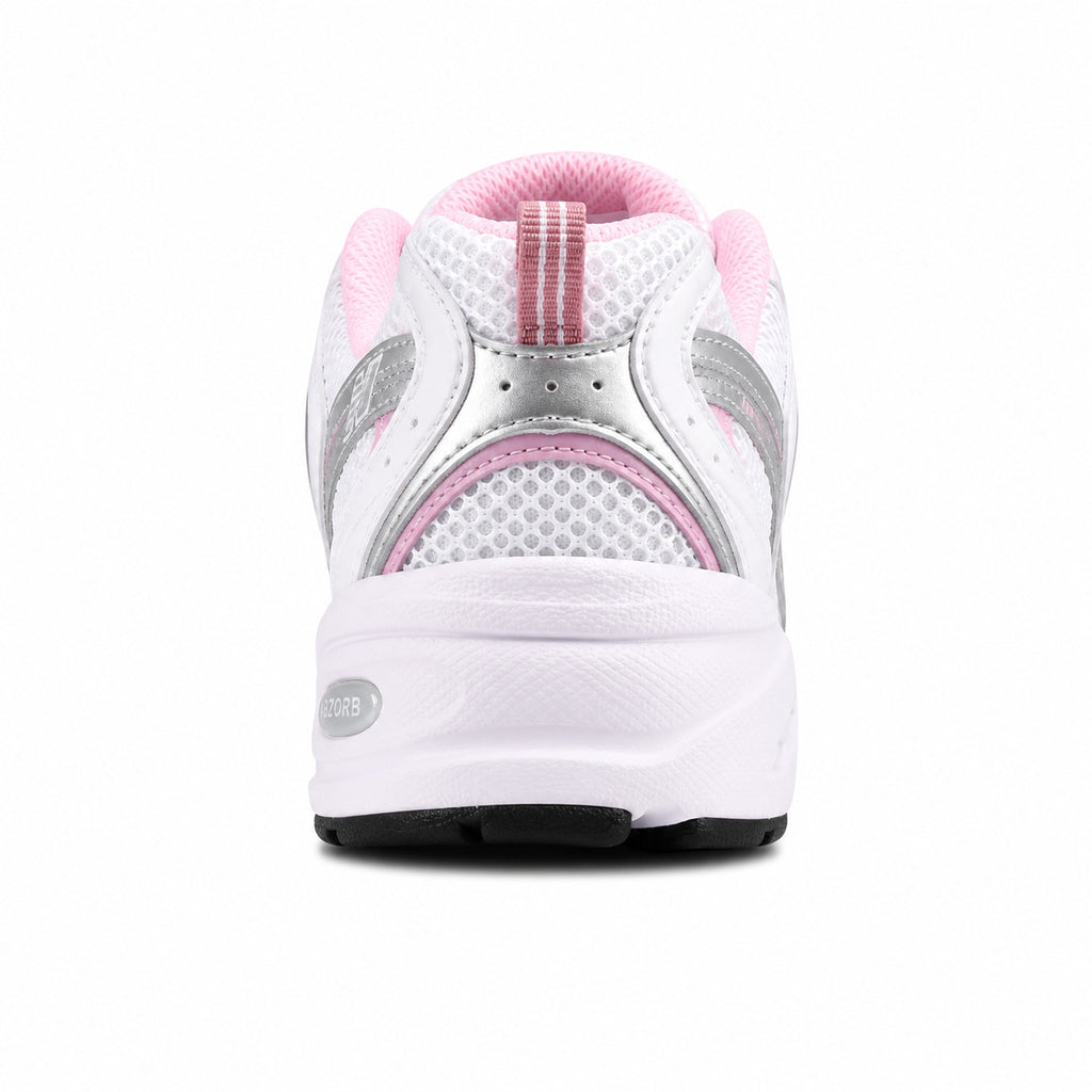 New Balance 530 blanco plata rosa detalle talón ABZORB