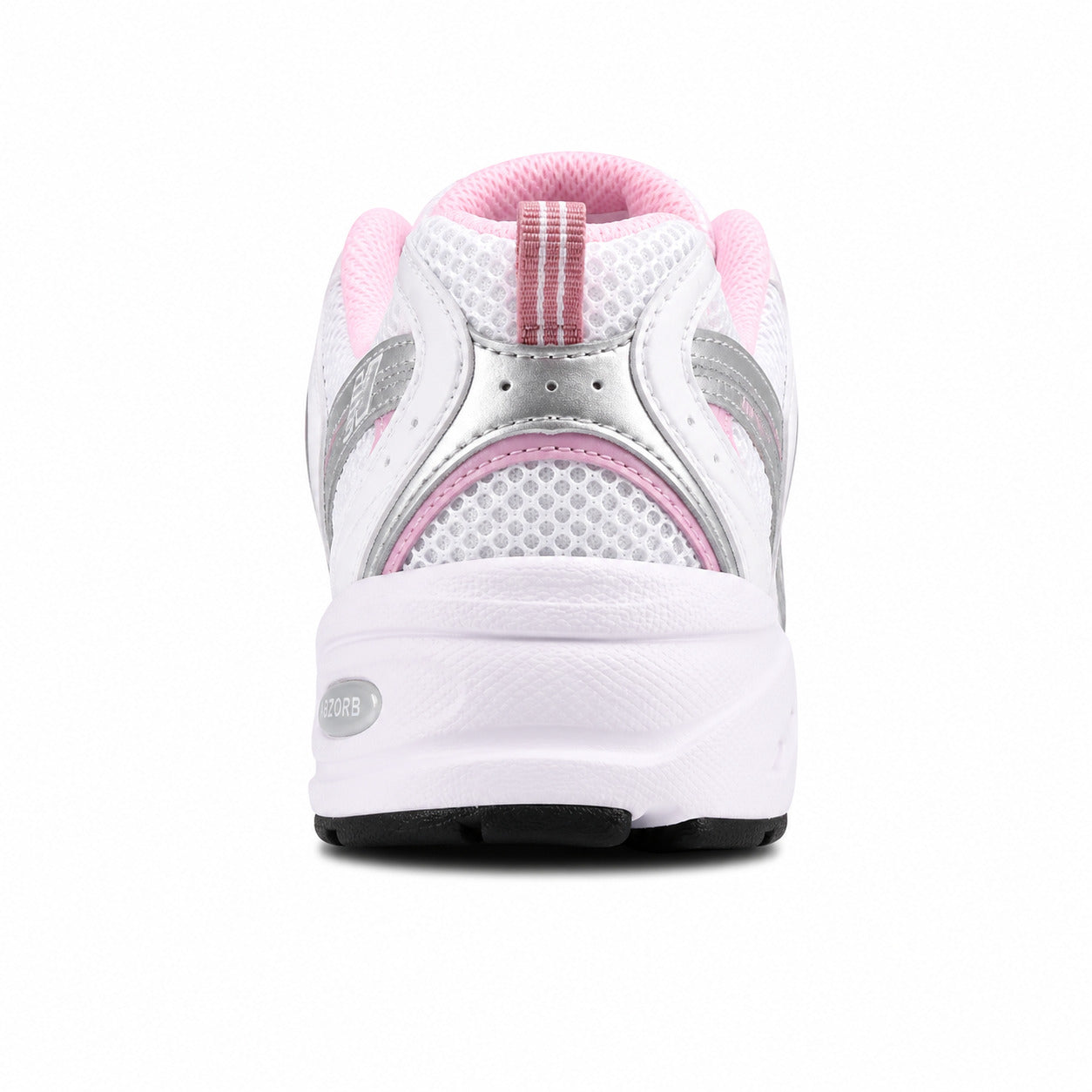 New Balance 530 blanco plata rosa detalle talón ABZORB