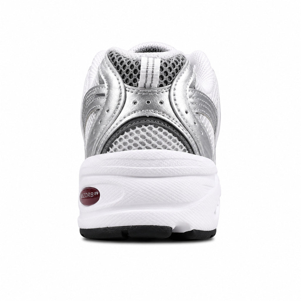New Balance 530 plata burdeos detalle talón ABZORB burdeos