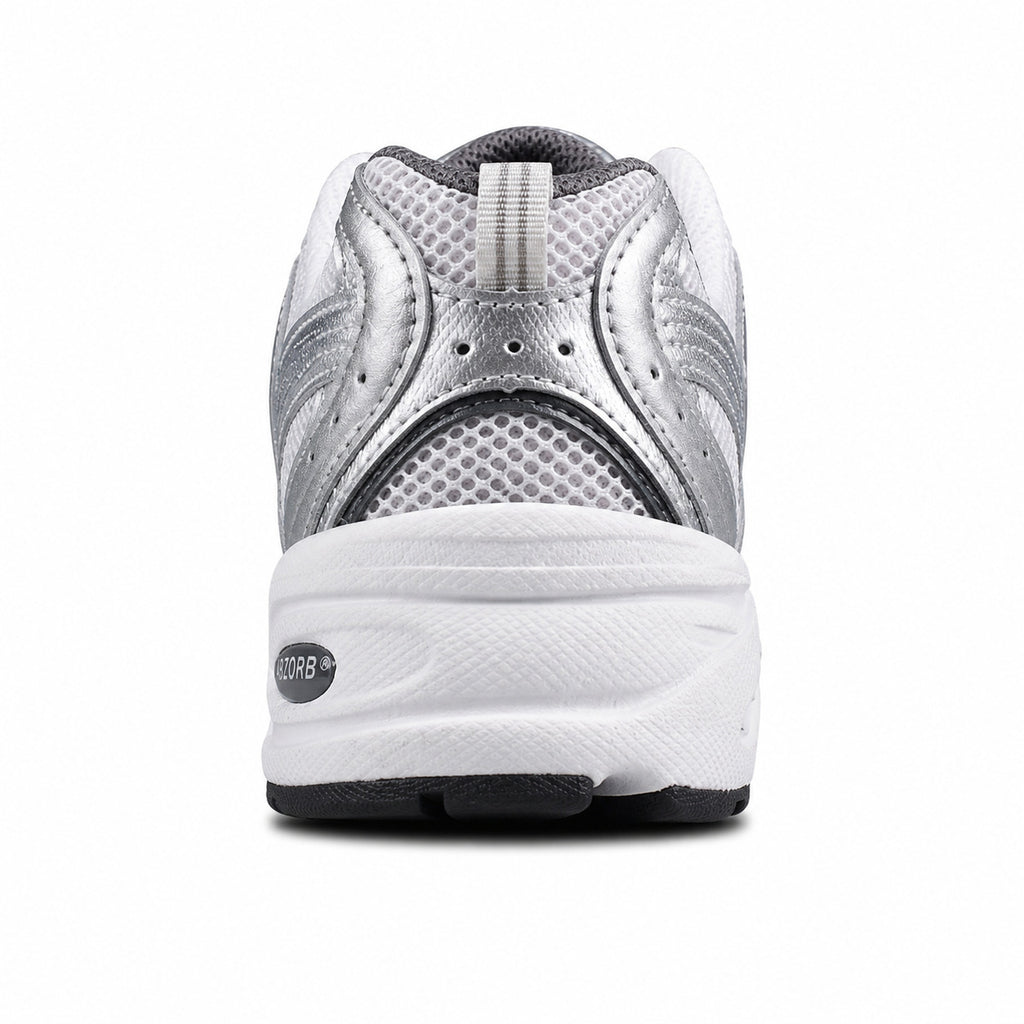 New Balance 530 plata metalizado detalle talón ABZORB