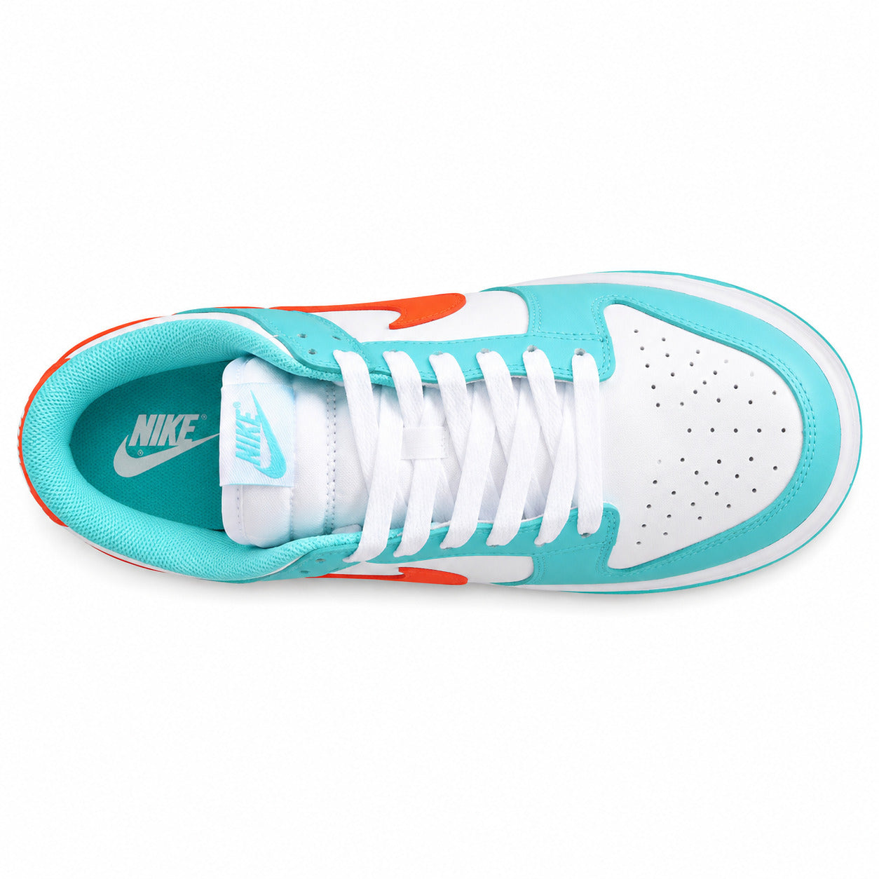 Nike Dunk Low Miami Dolphins blanco turquesa naranja vista superior
